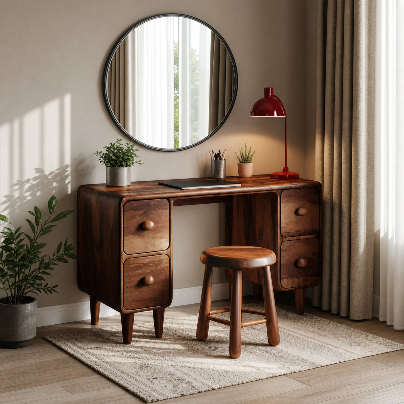 Modern Rounded Corner Desk With Drawers For Home Office Workspace - product view 7
