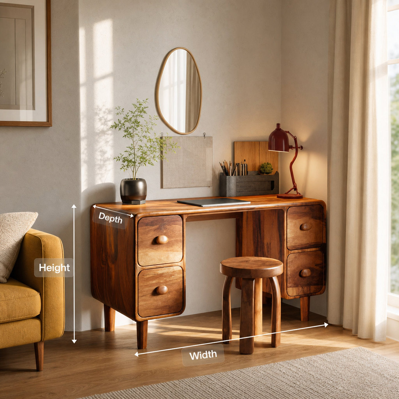 Modern Rounded Corner Desk With Drawers For Home Office Workspace - product view 8