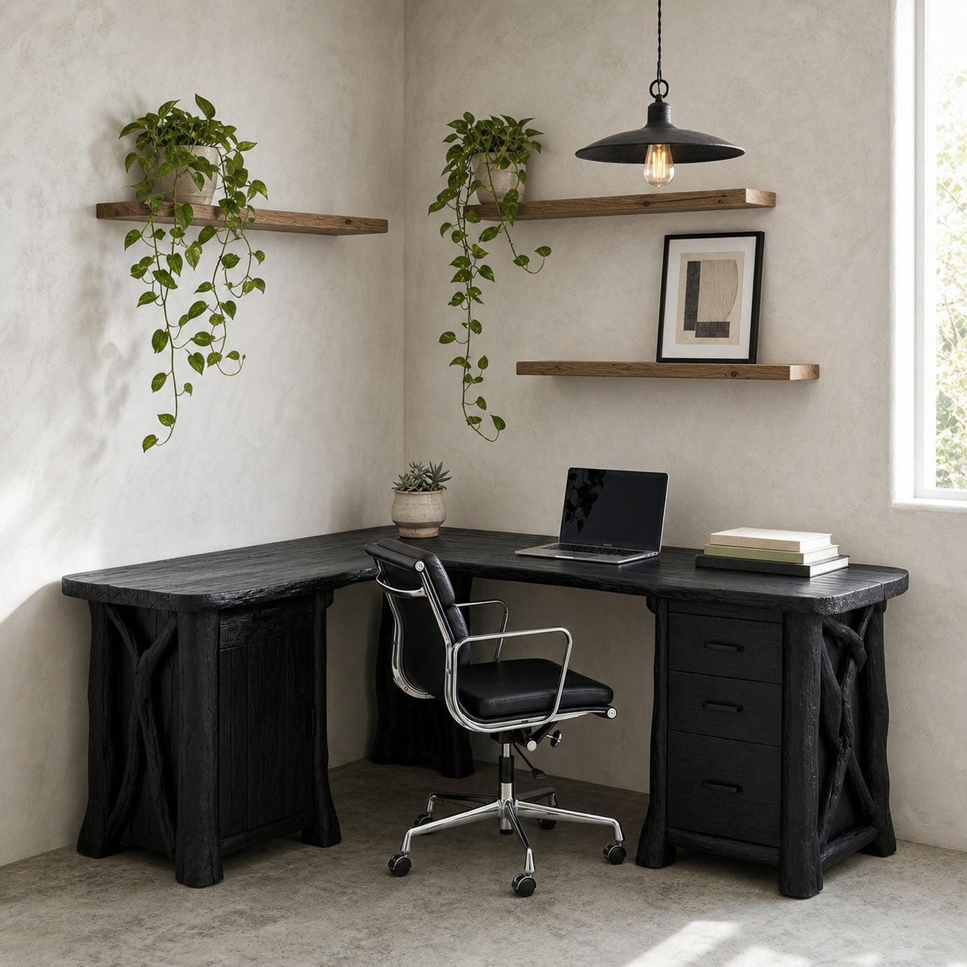 Modern Rustic Desk Solid Wood L Shape Workstation With Storage Home Office And Study Room - product view 4