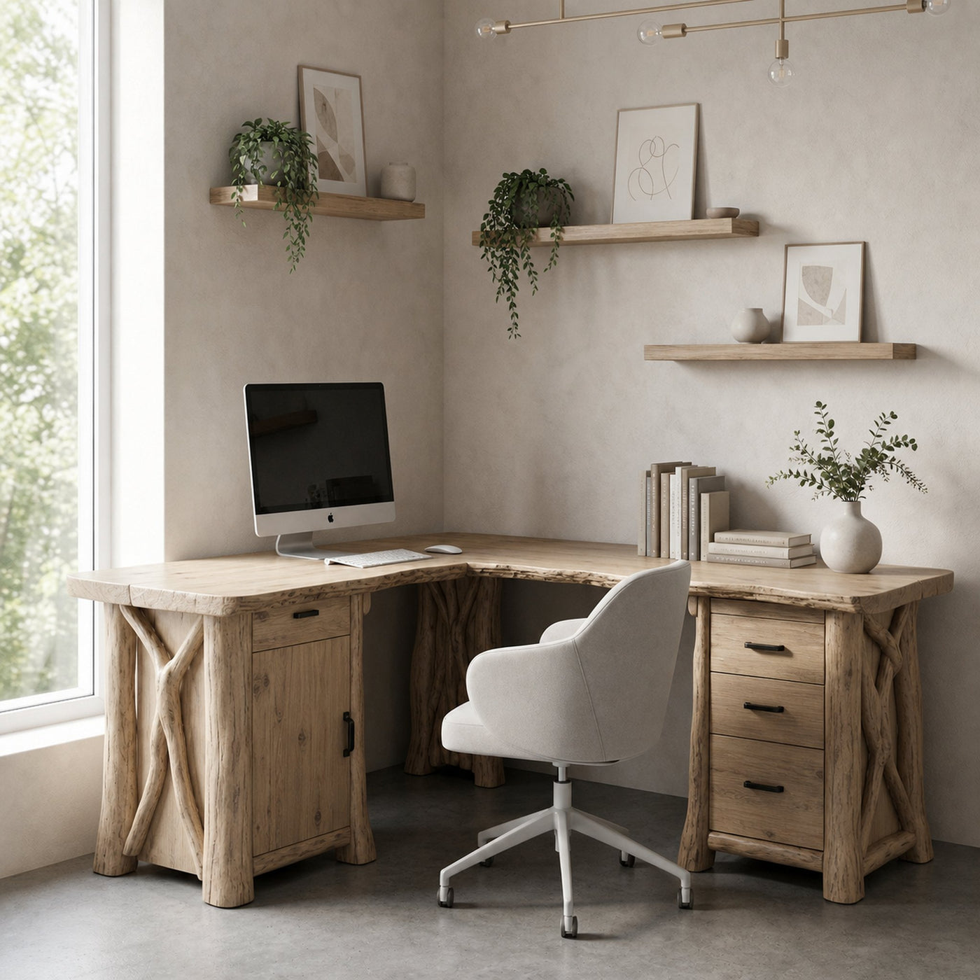 Modern Rustic Desk Solid Wood L Shape Workstation With Storage Home Office And Study Room - product view 5
