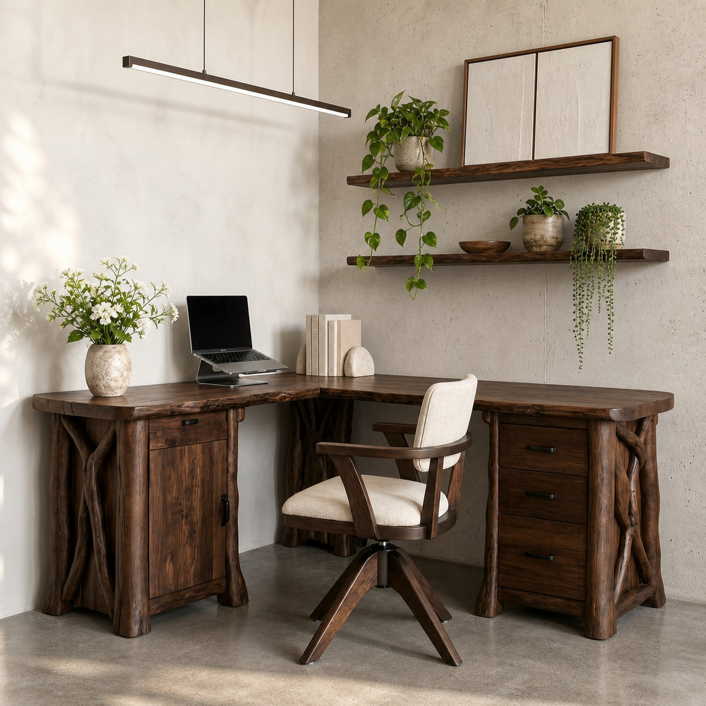 Modern Rustic Desk Solid Wood L Shape Workstation With Storage Home Office And Study Room - product view 7