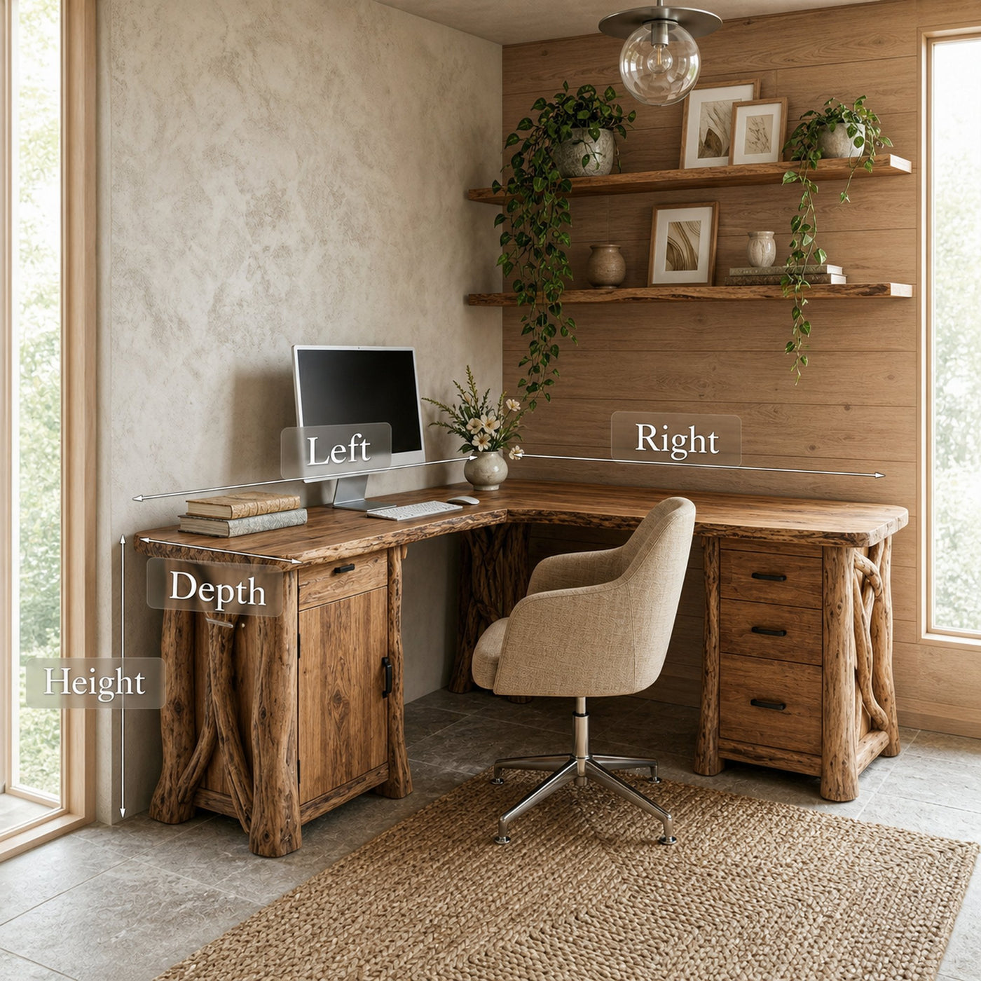 Modern Rustic Desk Solid Wood L Shape Workstation With Storage Home Office And Study Room - product view 8