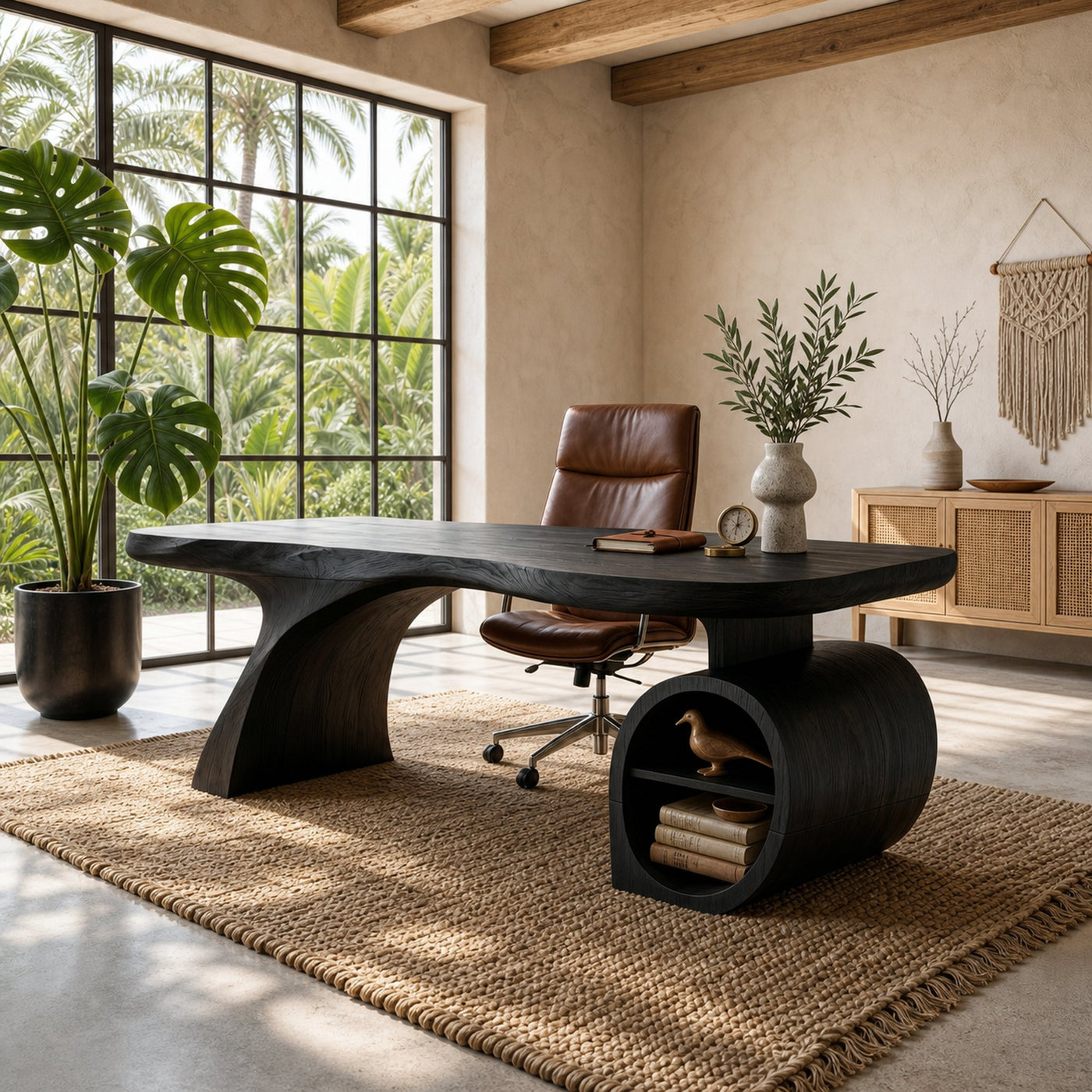 Modern Sculpted Desk With Open Storage For Home Office - product view 4