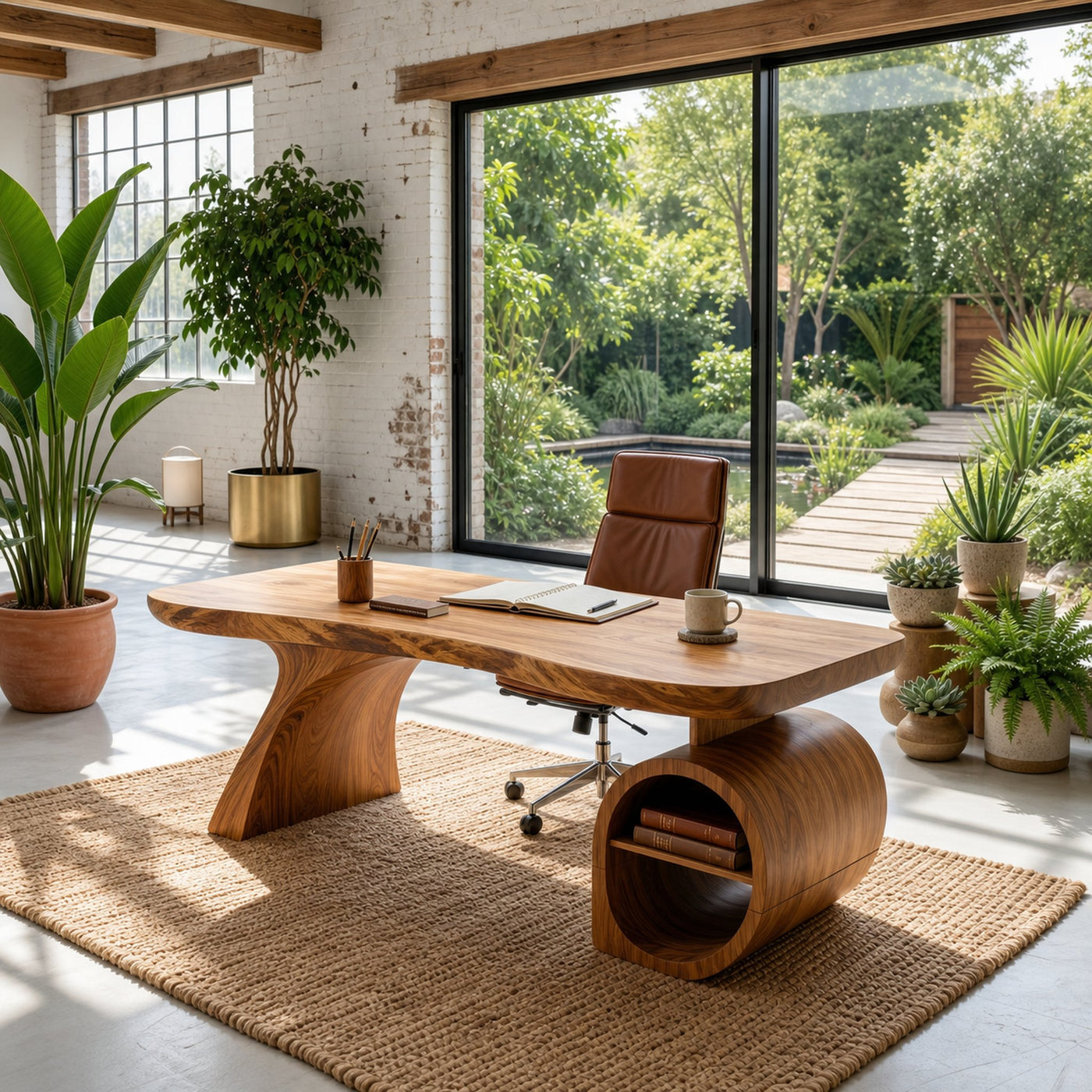 Modern Sculpted Desk With Open Storage For Home Office - product view 5