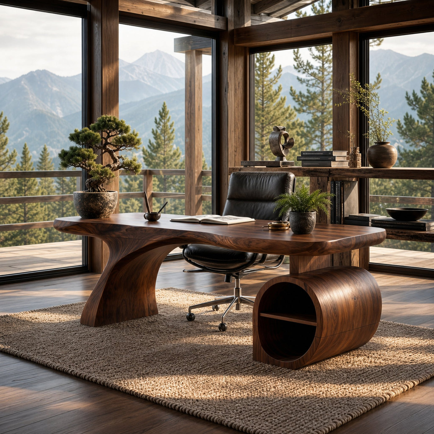 Modern Sculpted Desk With Open Storage For Home Office - product view 7