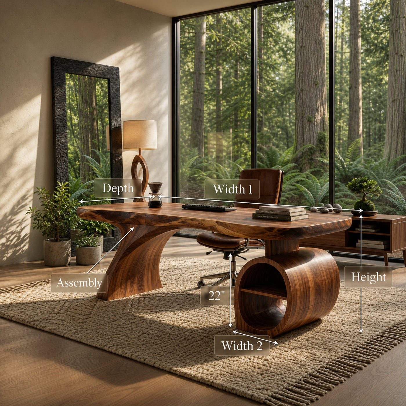 Modern Sculpted Desk With Open Storage For Home Office - product view 8