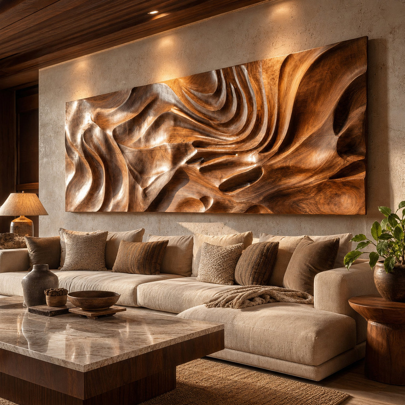 Modern Sculptural Abstract Wood Wall Art Living Room Wall Decor