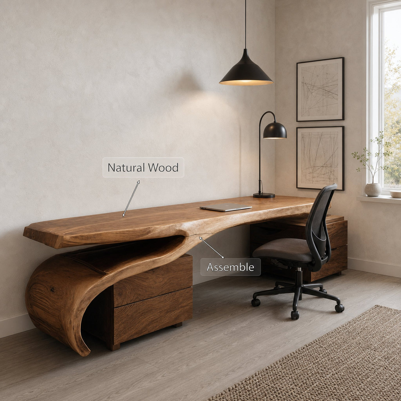 Modern Sculptural Desk With Flowing Design For Home Office - product view 5