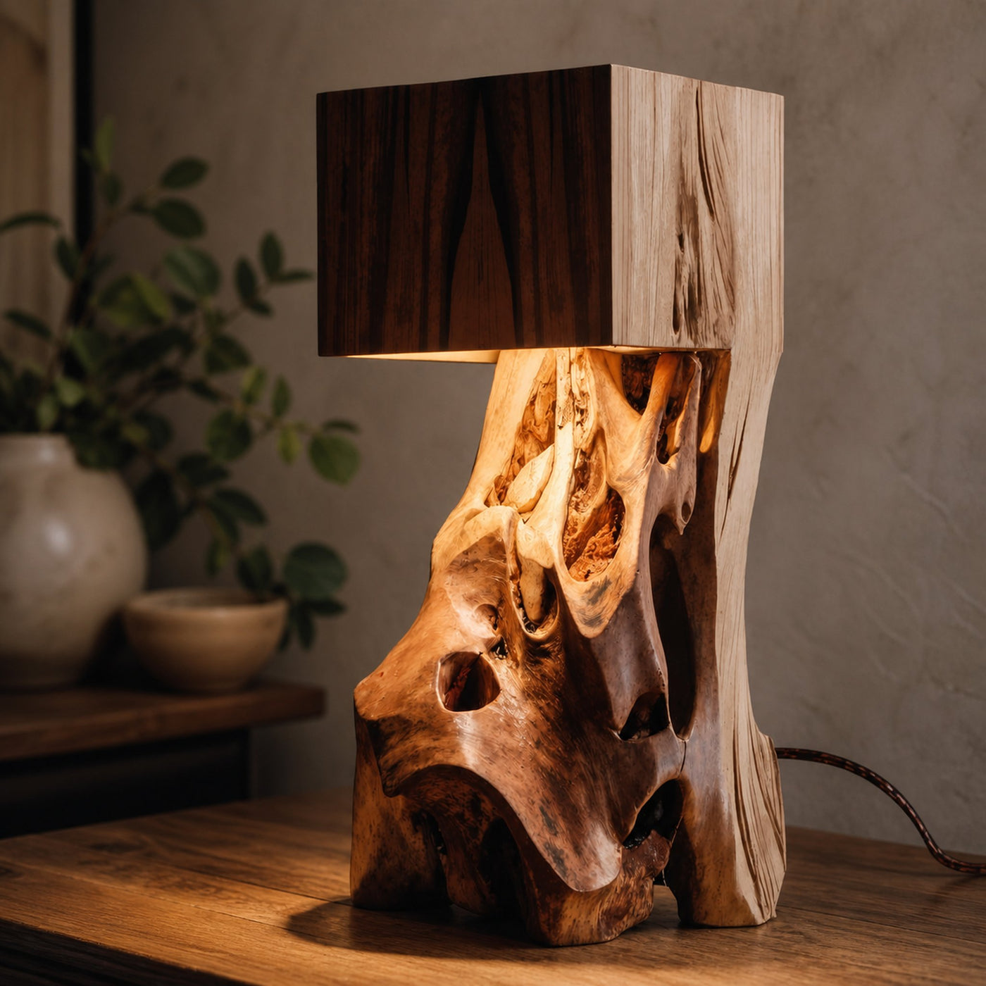 Modern Sculptural Driftwood Table Lamp For Bedroom Living Room Ambient Lighting Decor