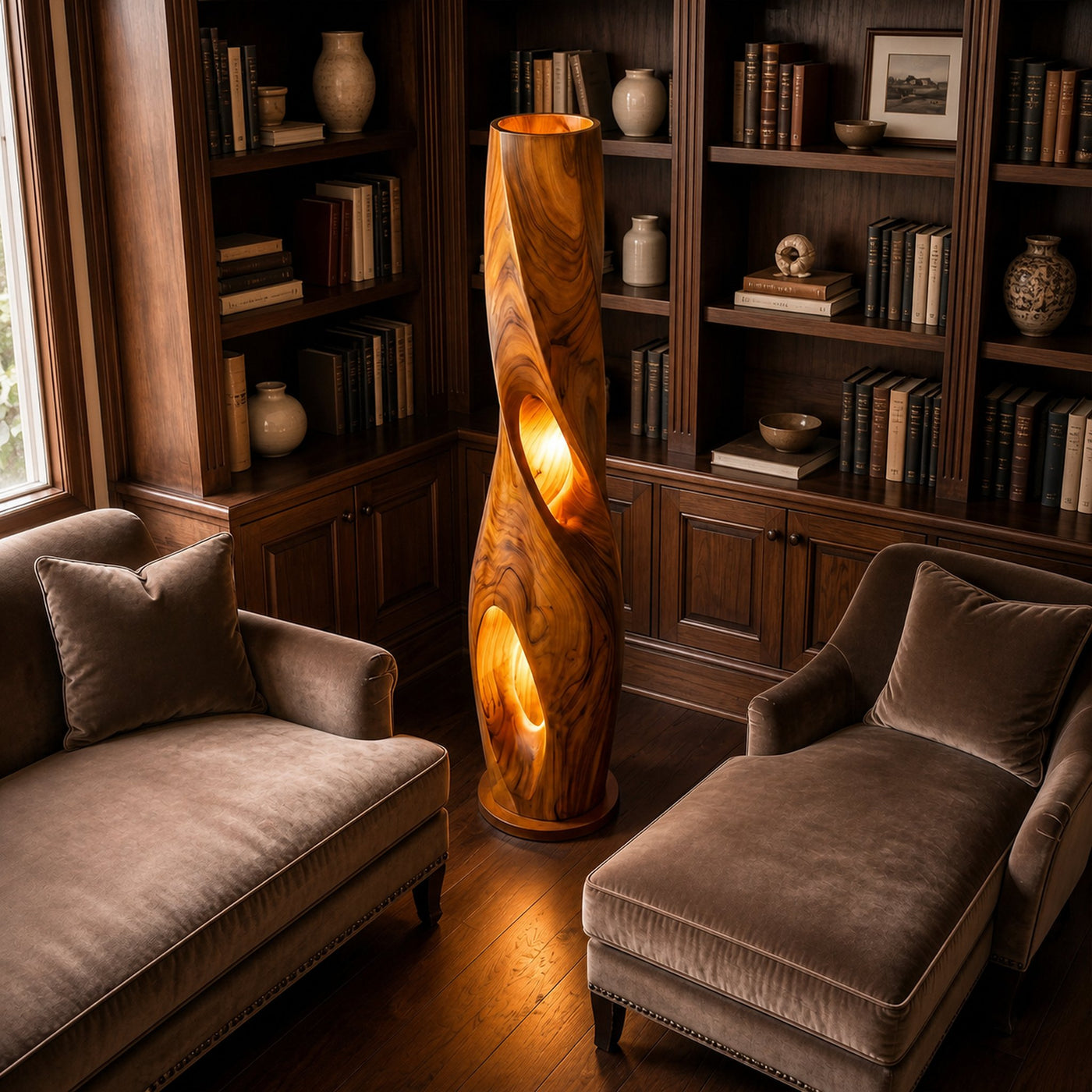 Modern Sculptural Floor Lamp With Hollow Solid Wood Design For Living Room - product view 3