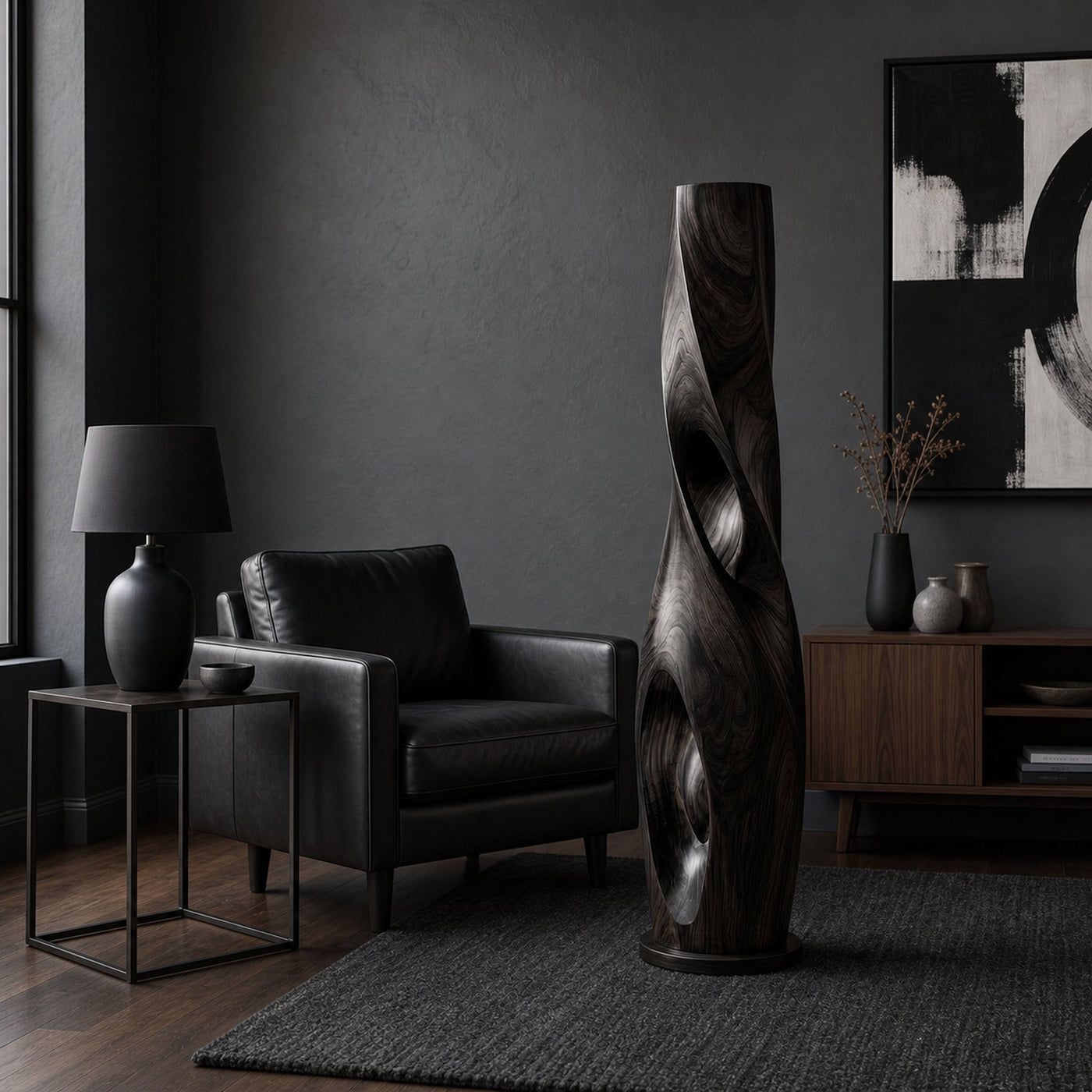 Modern Sculptural Floor Lamp With Hollow Solid Wood Design For Living Room - product view 4