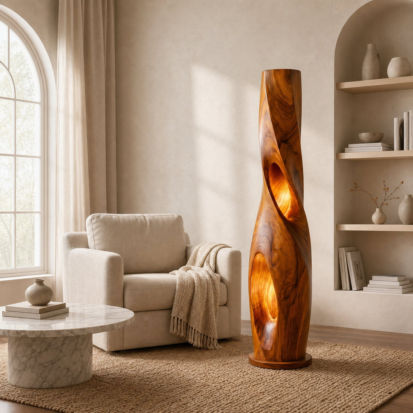 Modern Sculptural Floor Lamp With Hollow Solid Wood Design For Living Room - product view 6