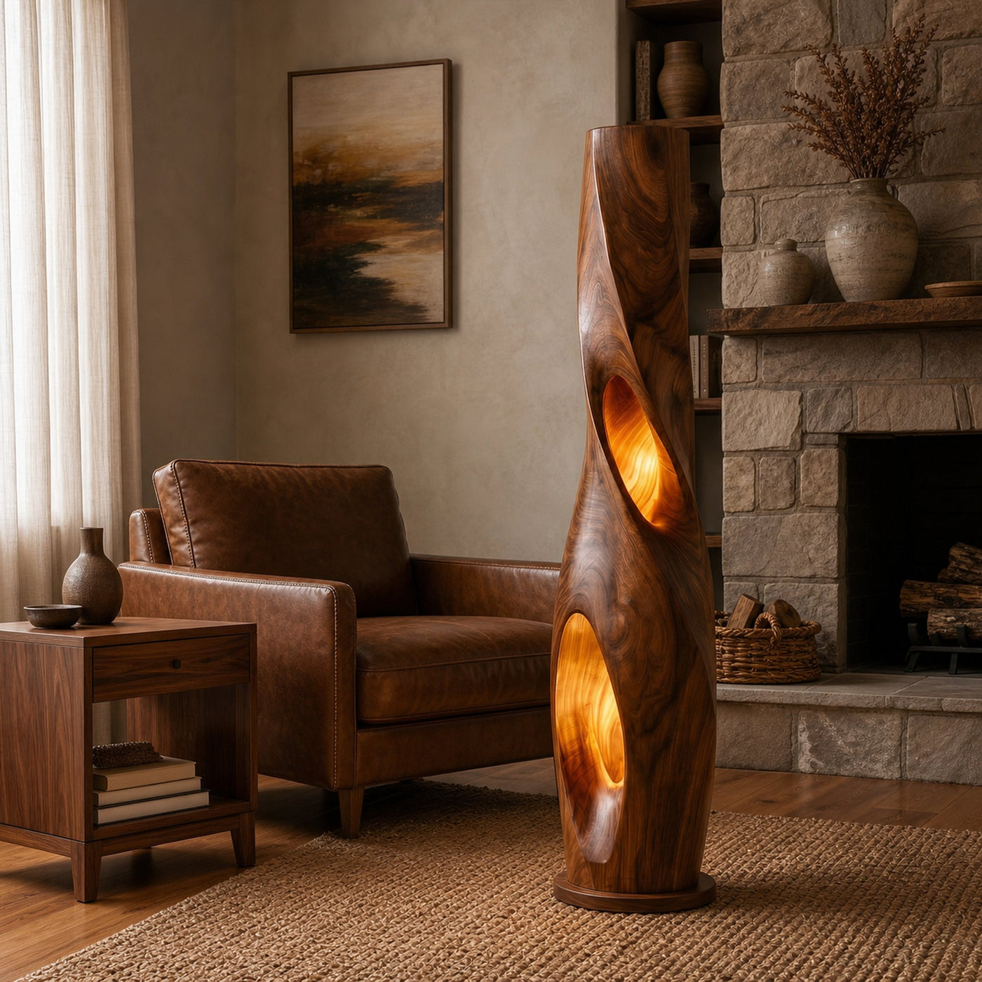 Modern Sculptural Floor Lamp With Hollow Solid Wood Design For Living Room - product view 7