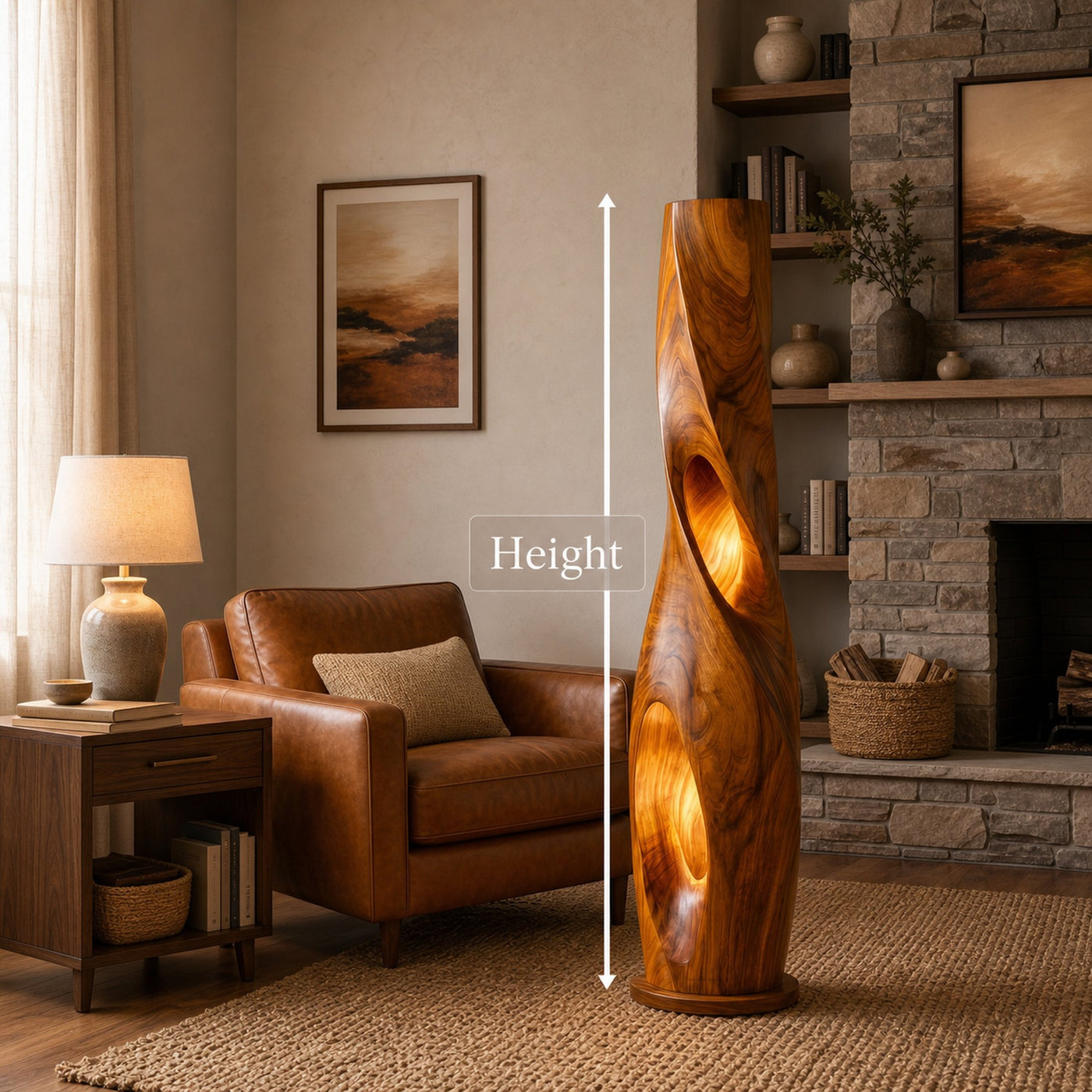Modern Sculptural Floor Lamp With Hollow Solid Wood Design For Living Room - product view 8