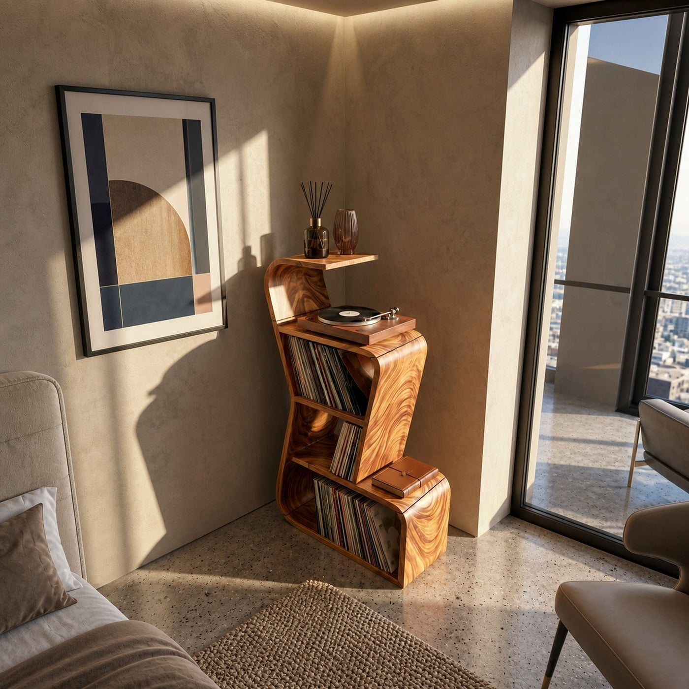 Modern Sculptural Vinyl Record Stand Luxury Residence - product view 2