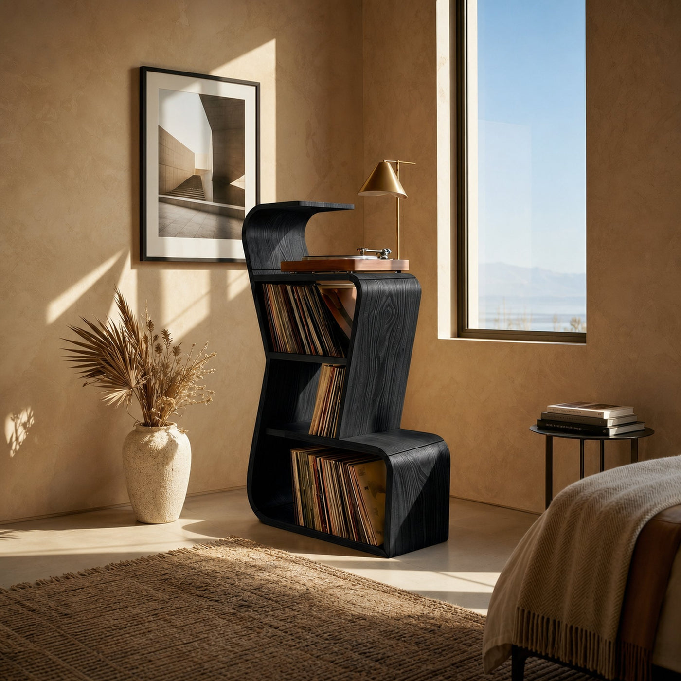 Modern Sculptural Vinyl Record Stand Luxury Residence - product view 4