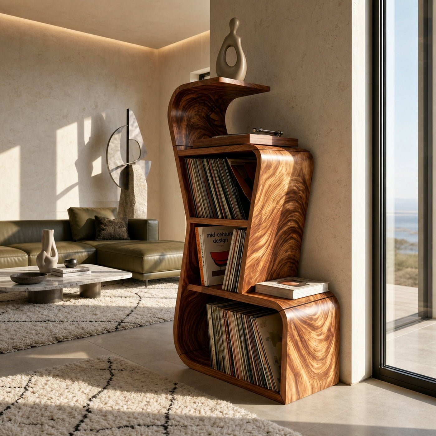 Modern Sculptural Vinyl Record Stand Luxury Residence - product view 6