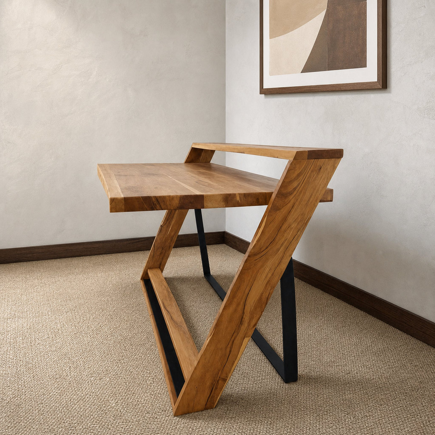 Modern Sculptural Wood Desk With Z Frame For Home Office Or Studio
