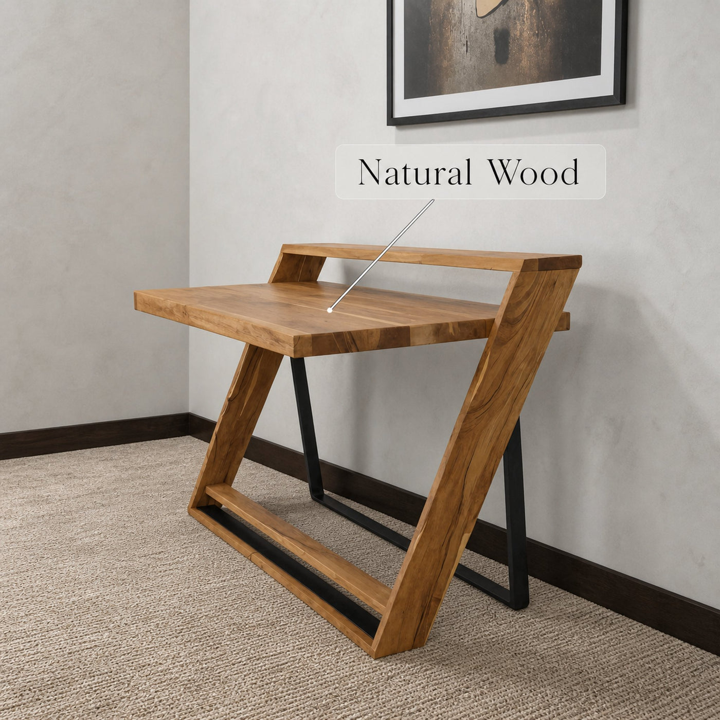 Modern Sculptural Wood Desk With Z Frame For Home Office Or Studio - product view 5