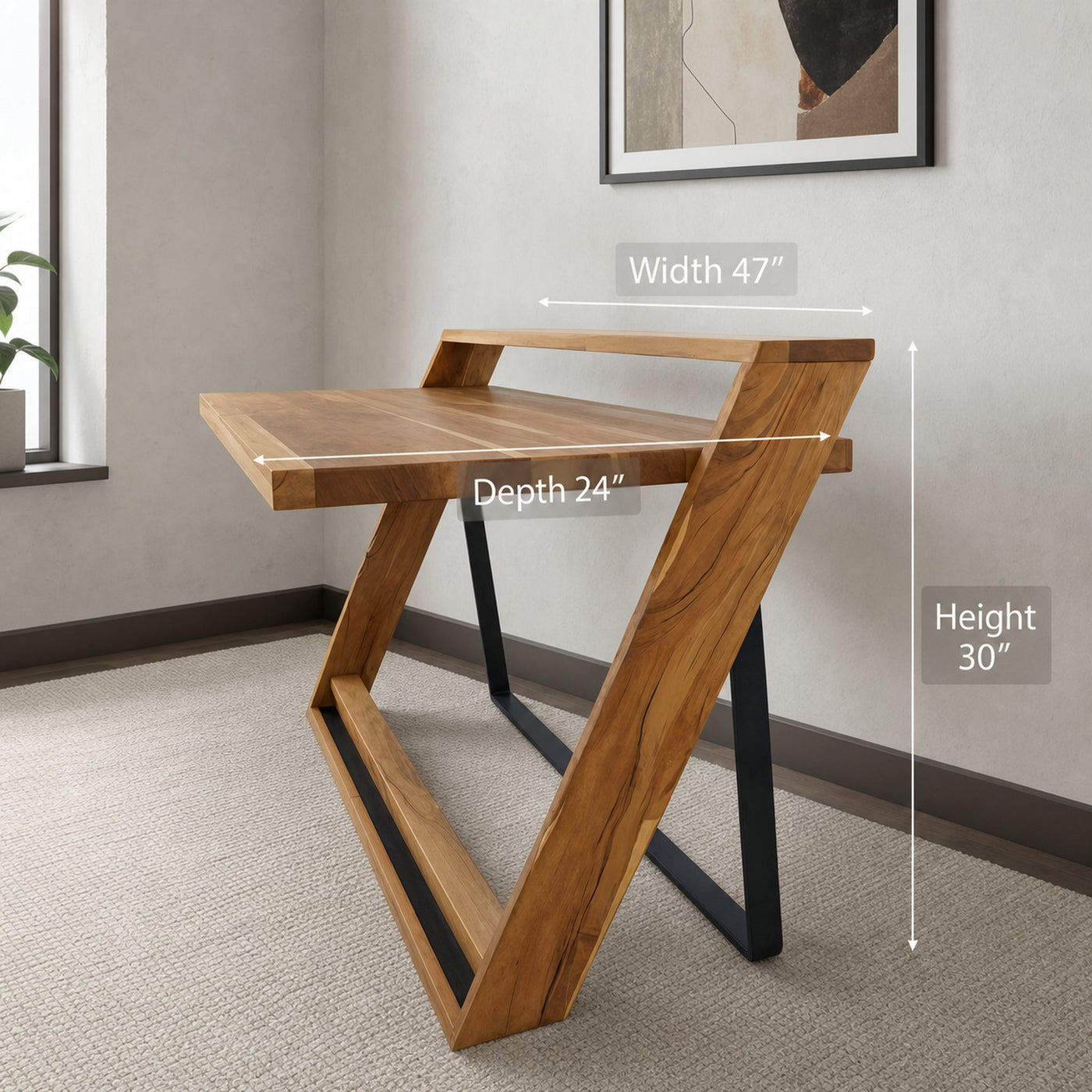 Modern Sculptural Wood Desk With Z Frame For Home Office Or Studio - product view 6