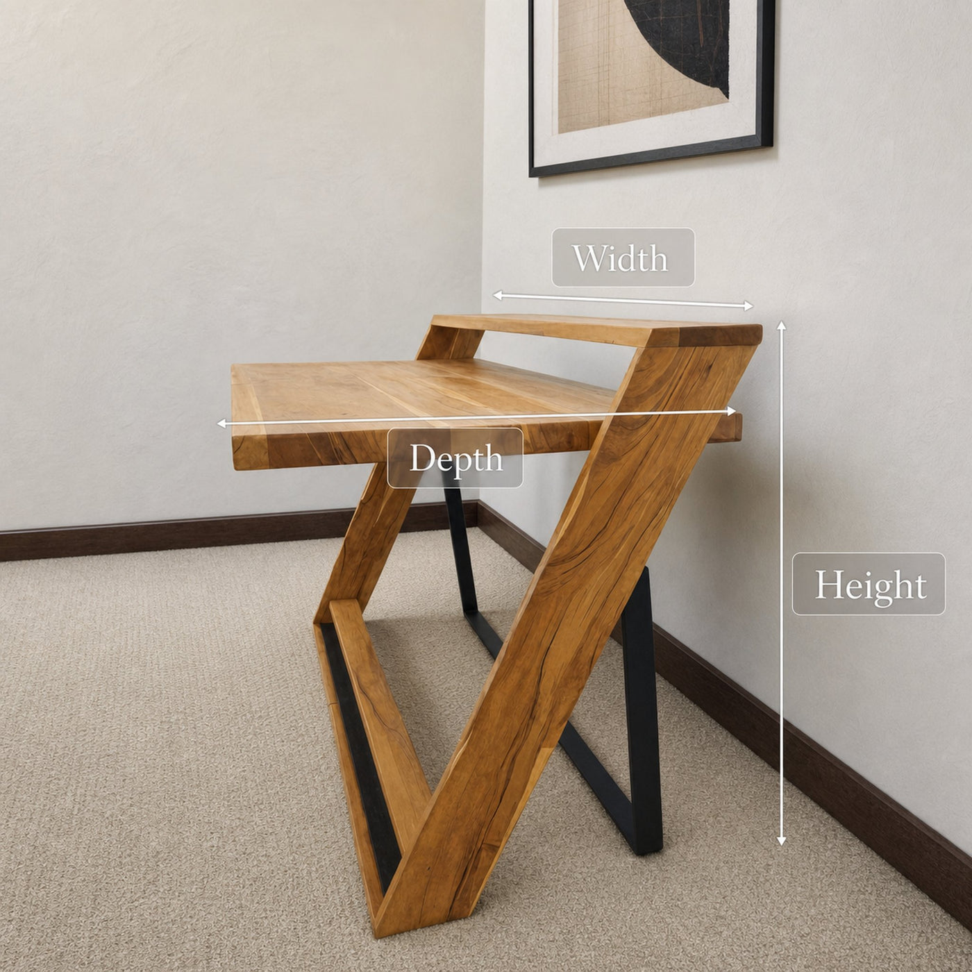 Modern Sculptural Wood Desk With Z Frame For Home Office Or Studio - product view 7