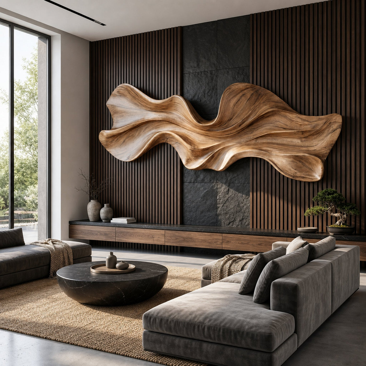 Modern Sculptural Wood Wall Decor For Living Room And Office Space