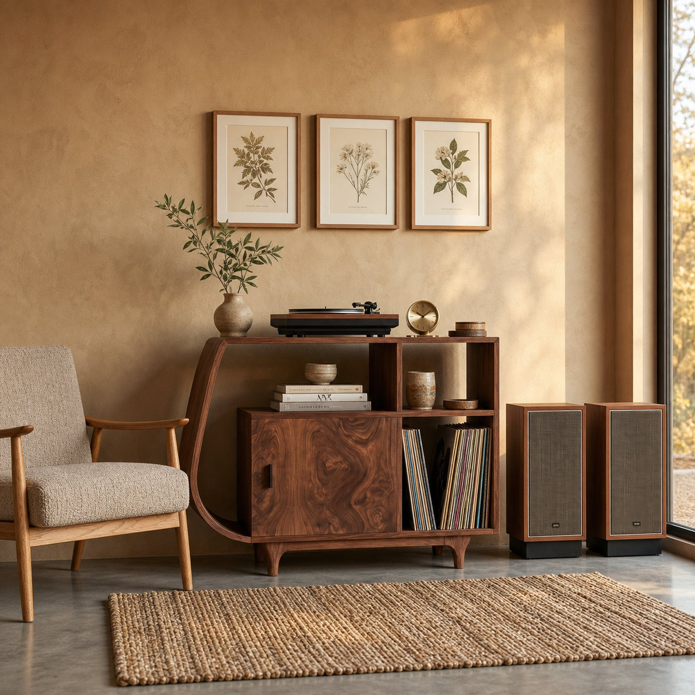 Modern Sculptural Wooden Stand Record Cabinet For Living Room - product view 2