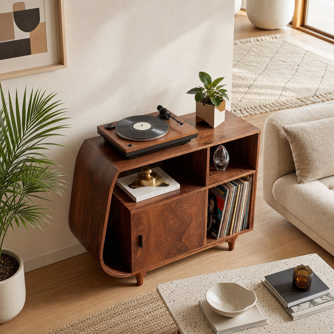 Modern Sculptural Wooden Stand Record Cabinet For Living Room - product view 3