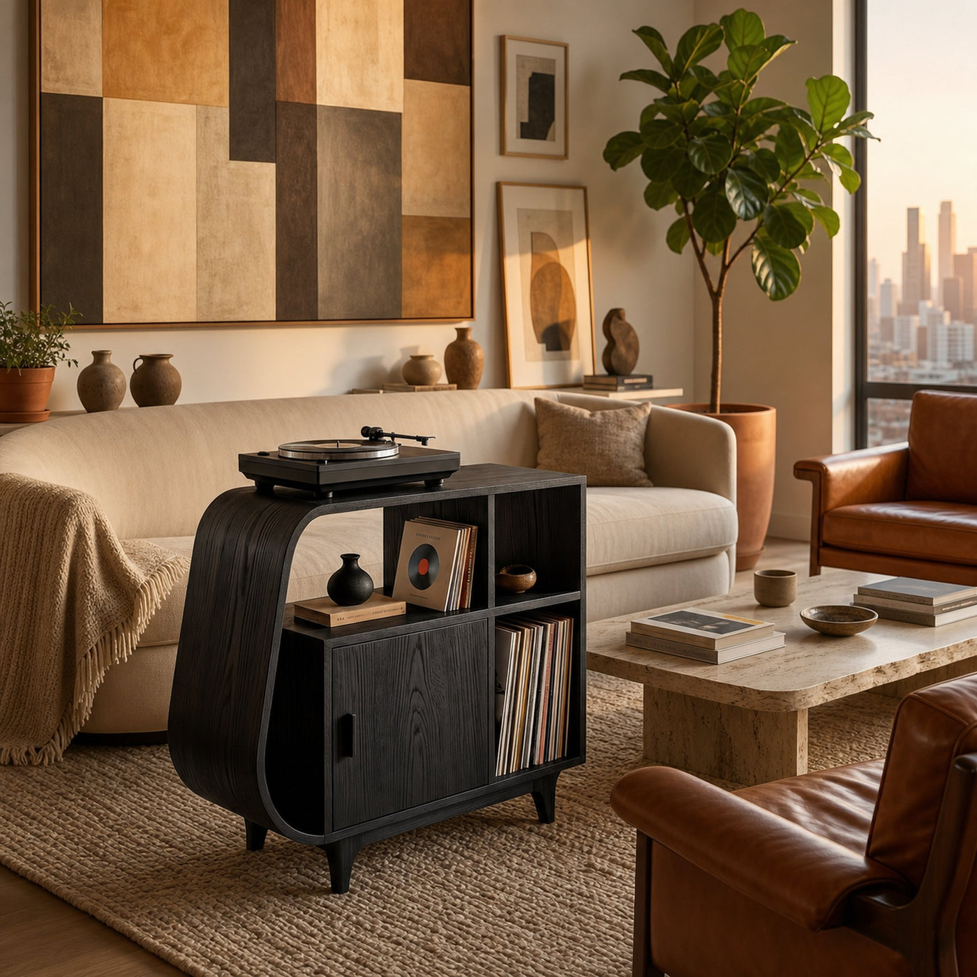 Modern Sculptural Wooden Stand Record Cabinet For Living Room - product view 4