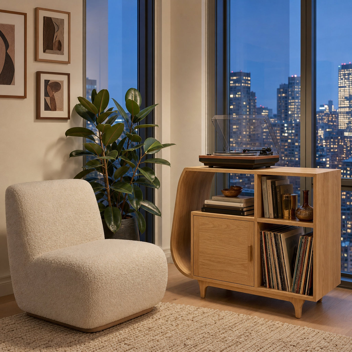 Modern Sculptural Wooden Stand Record Cabinet For Living Room - product view 5