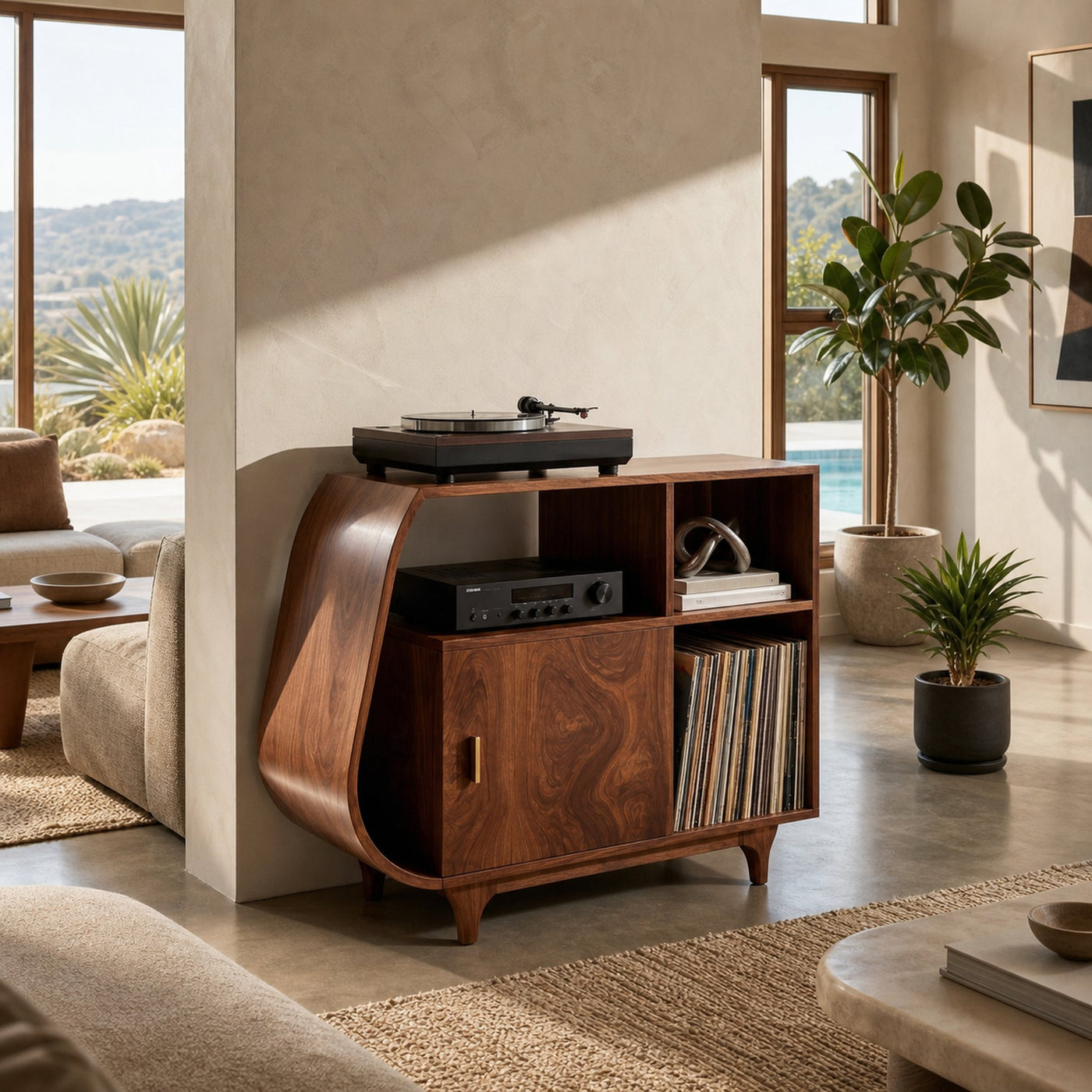 Modern Sculptural Wooden Stand Record Cabinet For Living Room - product view 6