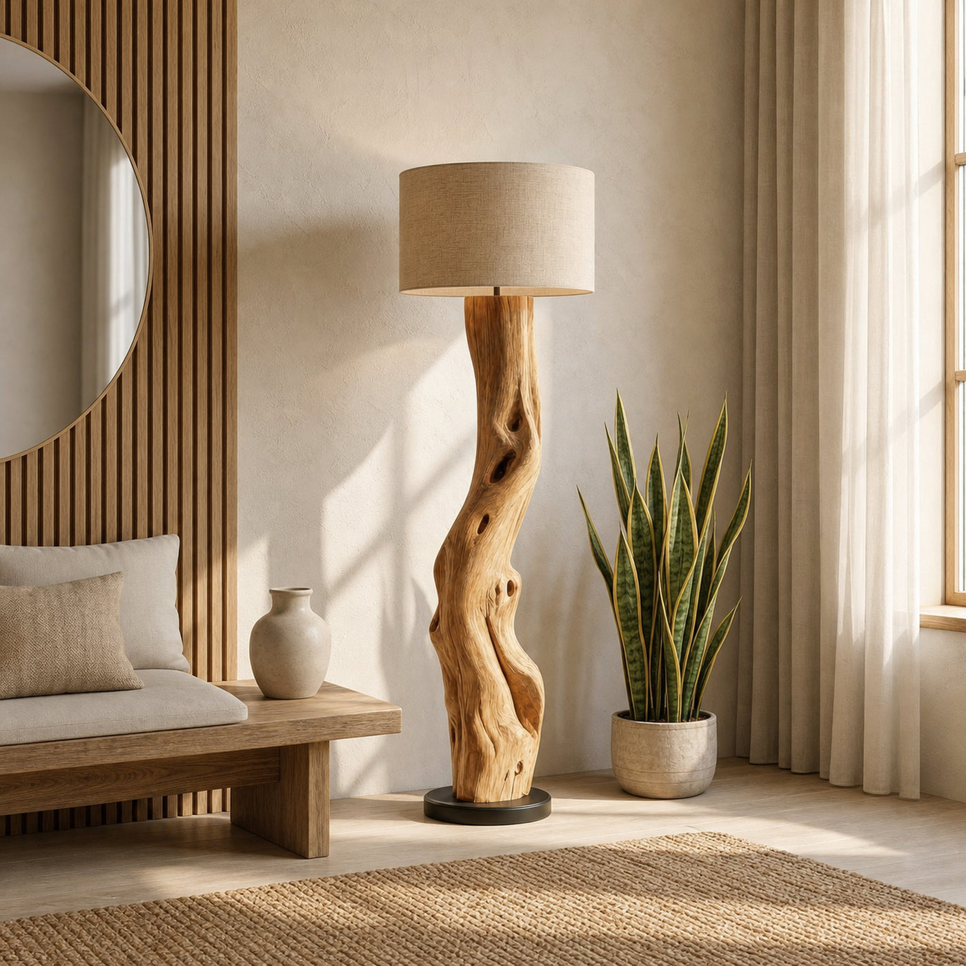 Modern Sculptural Wooden Standing Lamp For Bedroom And Corner