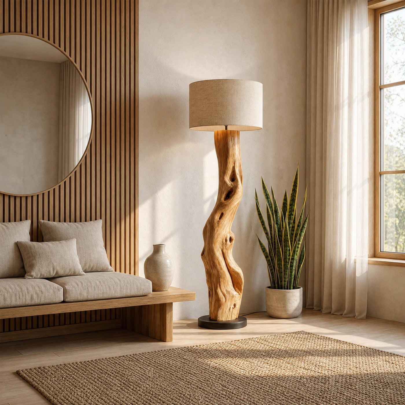 Modern Sculptural Wooden Standing Lamp For Bedroom And Corner - product view 2