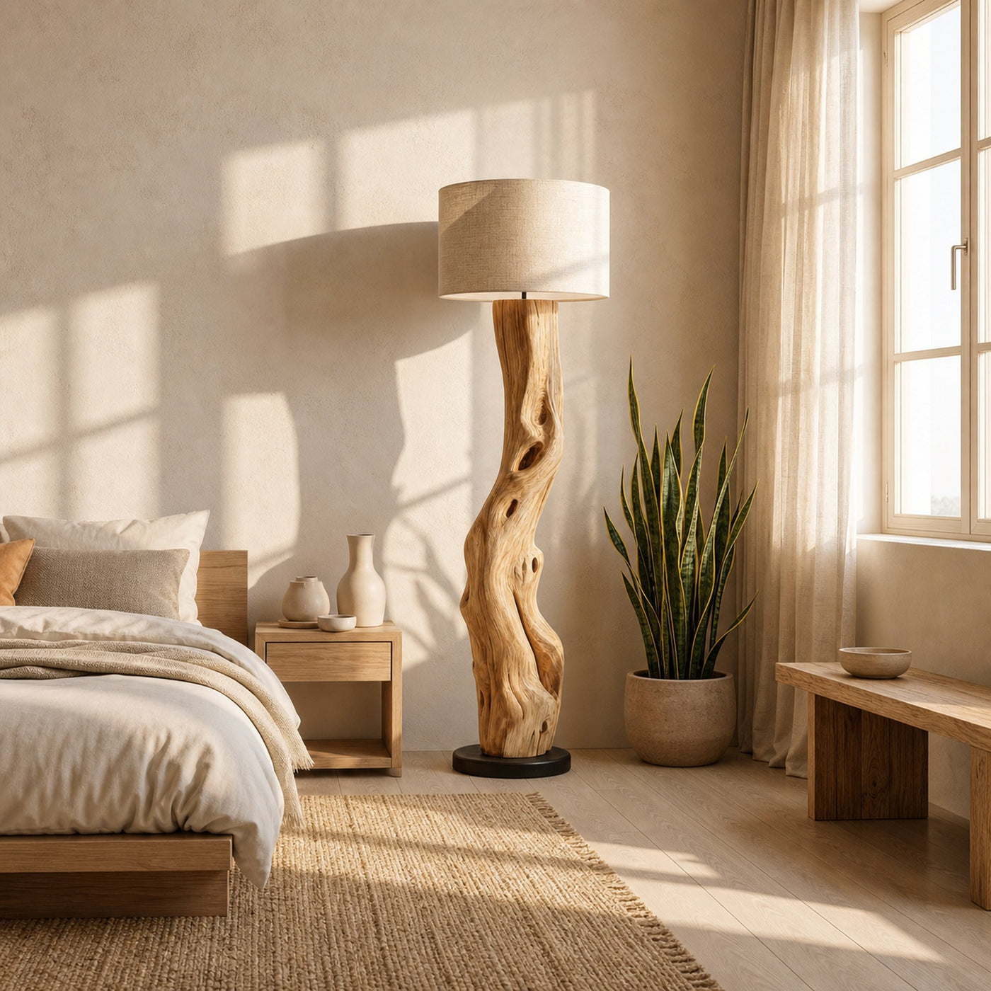 Modern Sculptural Wooden Standing Lamp For Bedroom And Corner - product view 3