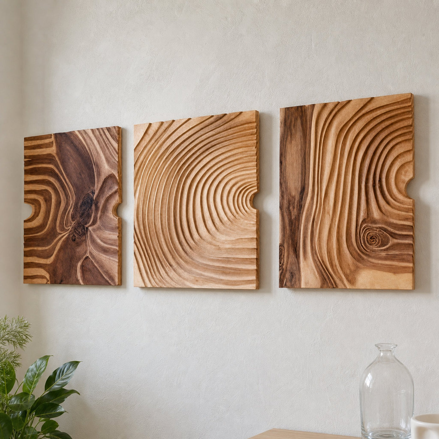 Modern Set 3Pc Carved Wooden Wall Art For Living Room And Office - product view 2