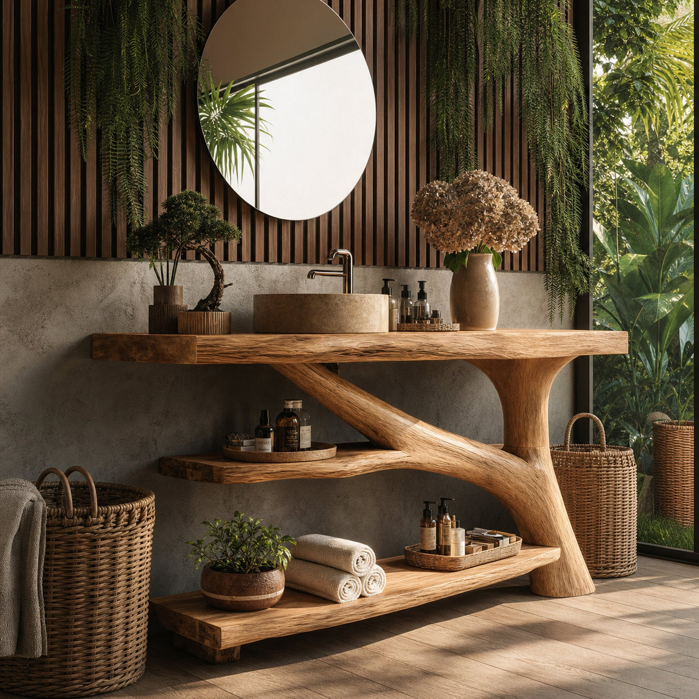 Modern Solid Wood Bathroom Vanity For Modern Rustic Furniture Decor - product view 5