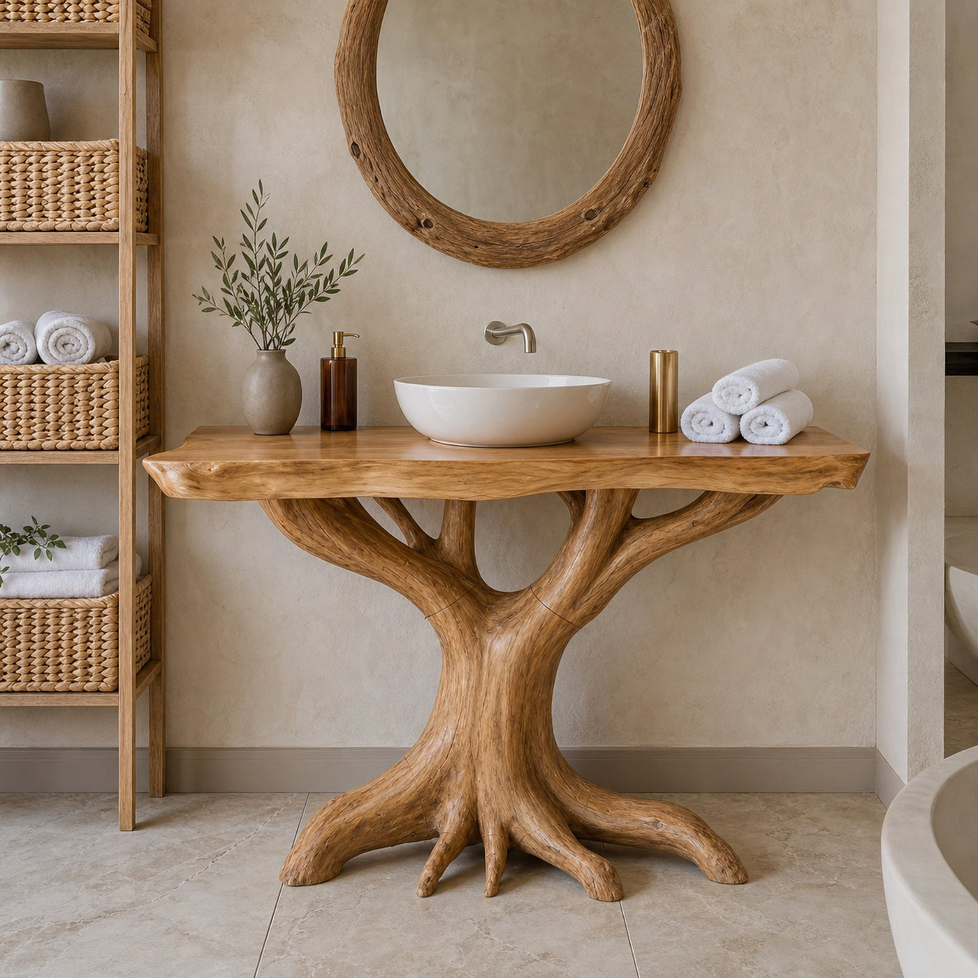 Modern Solid Wood Bathroom Vanity Live Edge Design For Luxury Bathroom