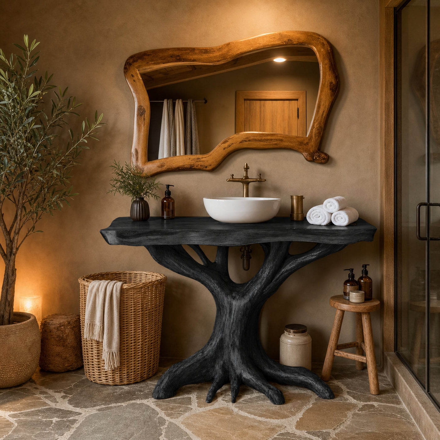 Modern Solid Wood Bathroom Vanity Live Edge Design For Luxury Bathroom - product view 4