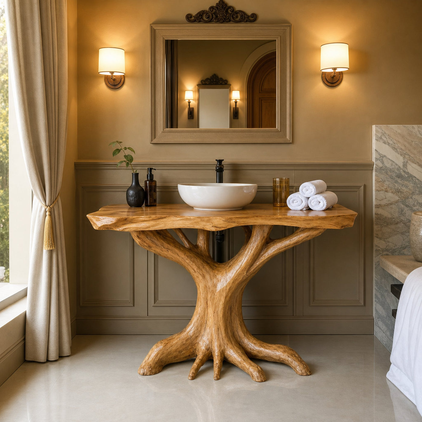 Modern Solid Wood Bathroom Vanity Live Edge Design For Luxury Bathroom - product view 6