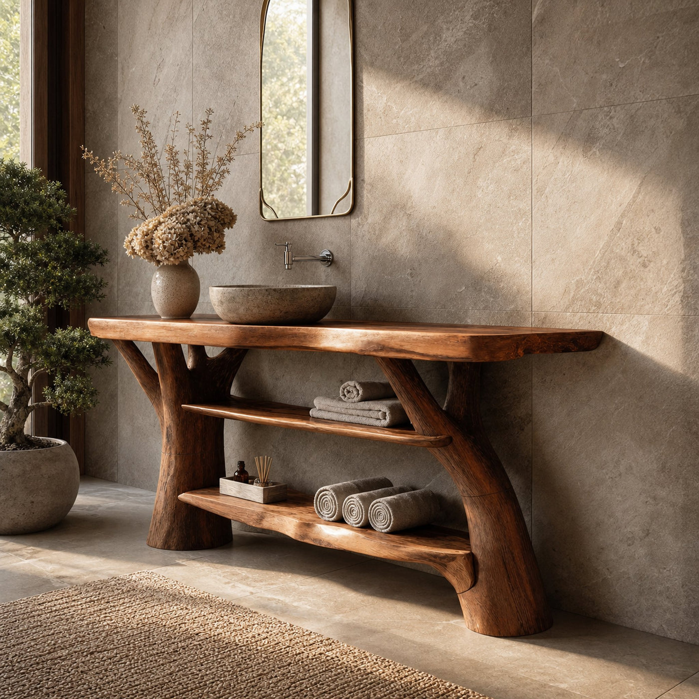 Modern Solid Wood Bathroom Vanity Live Edge For Luxury Spa Bathroom