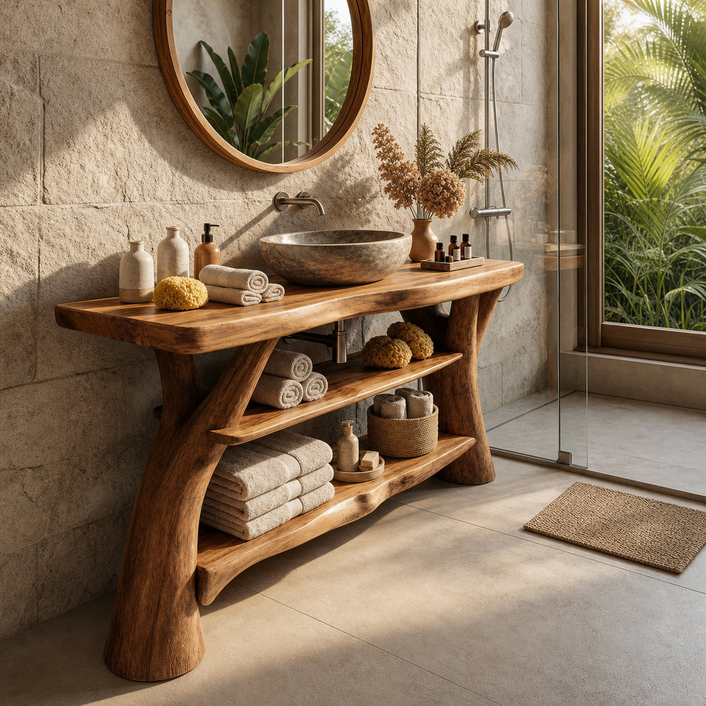 Modern Solid Wood Bathroom Vanity Live Edge For Luxury Spa Bathroom - product view 2
