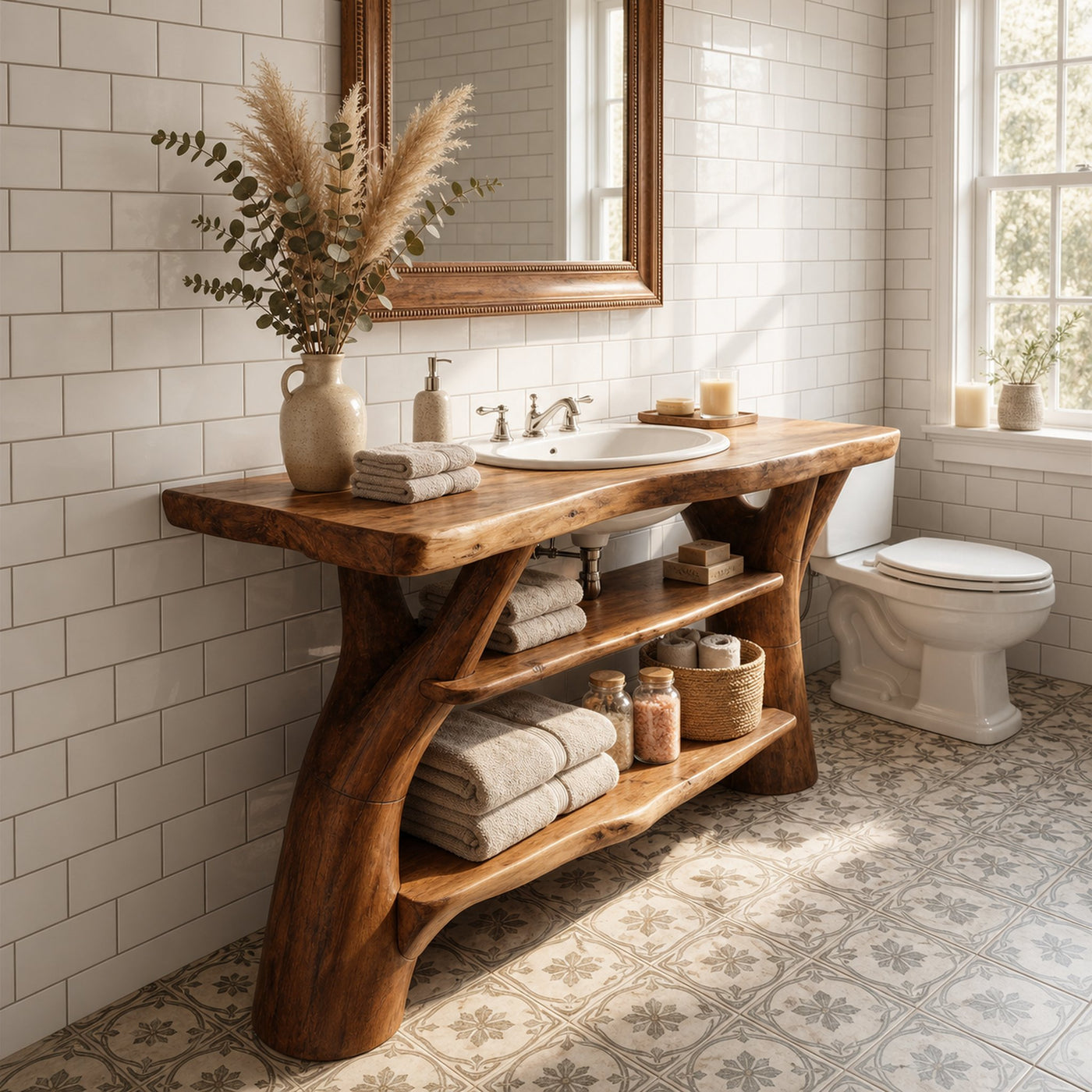 Modern Solid Wood Bathroom Vanity Live Edge For Luxury Spa Bathroom - product view 3