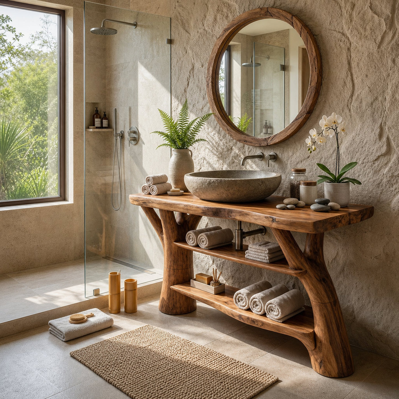 Modern Solid Wood Bathroom Vanity Live Edge For Luxury Spa Bathroom - product view 5