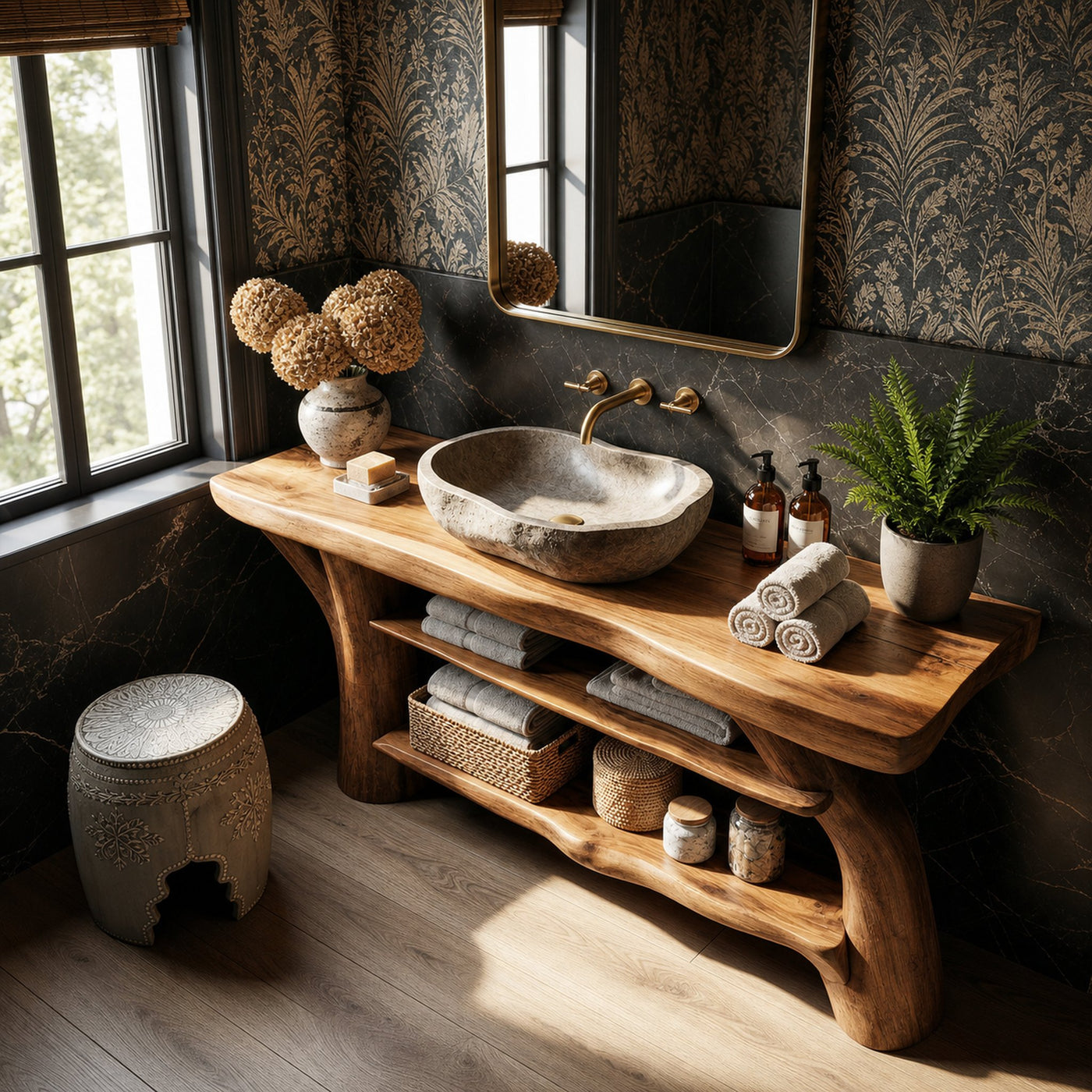 Modern Solid Wood Bathroom Vanity Live Edge For Luxury Spa Bathroom - product view 6