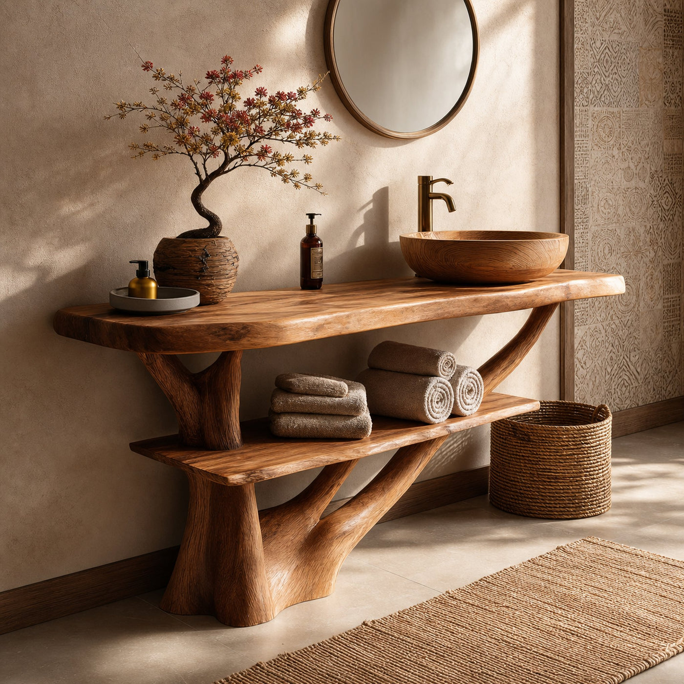 Modern Solid Wood Bathroom Vanity Organic Live Edge For Bathroom Decor