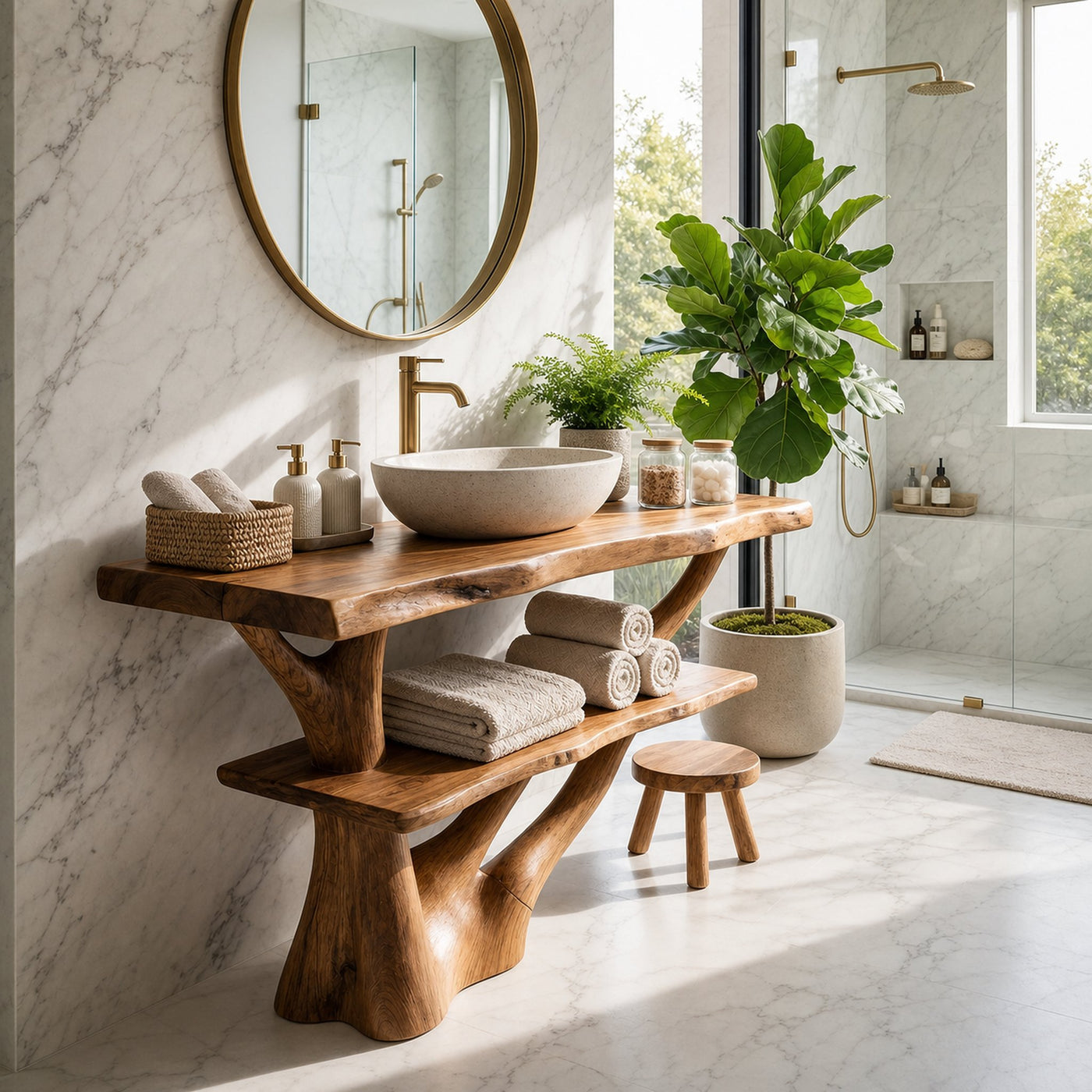 Modern Solid Wood Bathroom Vanity Organic Live Edge For Bathroom Decor - product view 2