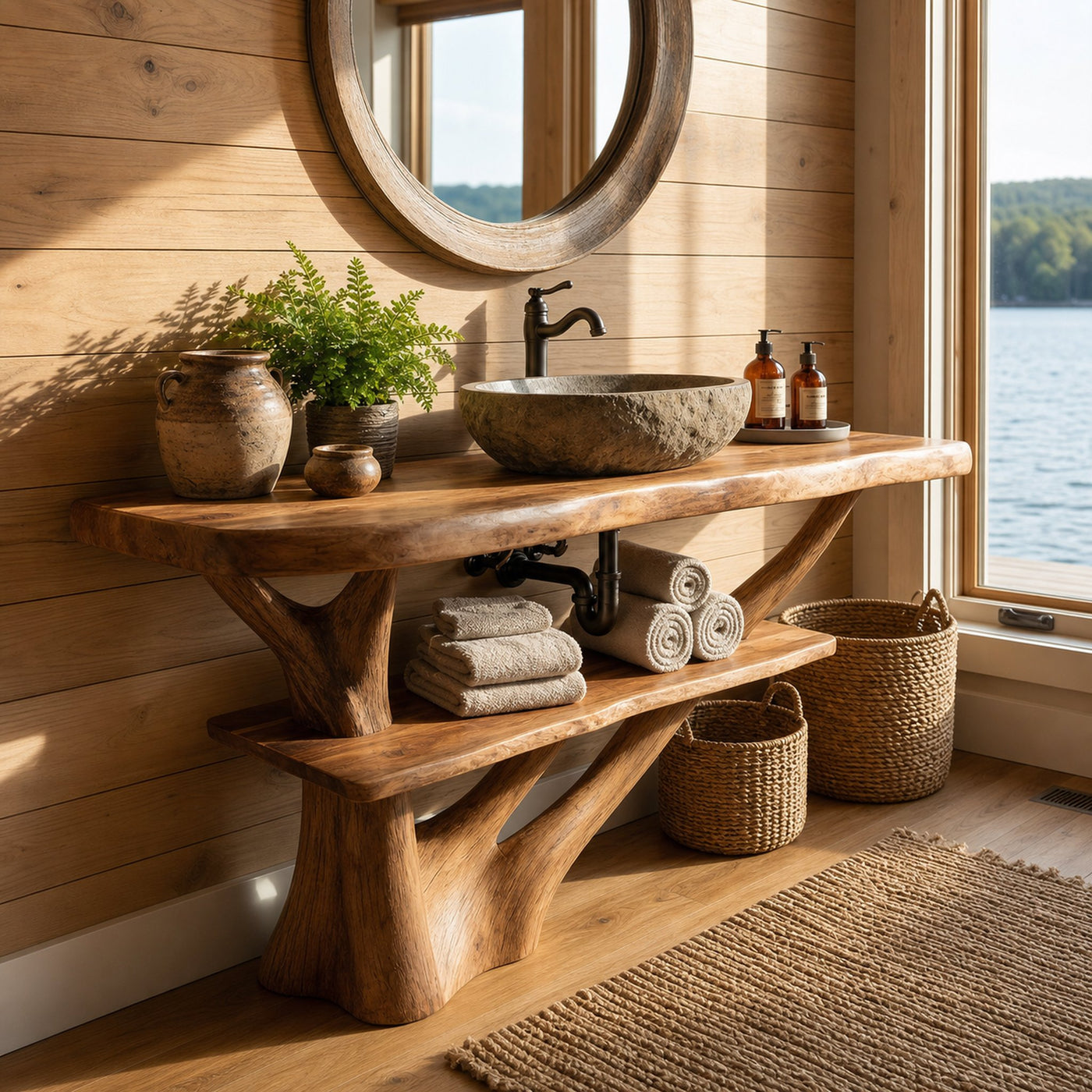 Modern Solid Wood Bathroom Vanity Organic Live Edge For Bathroom Decor - product view 4