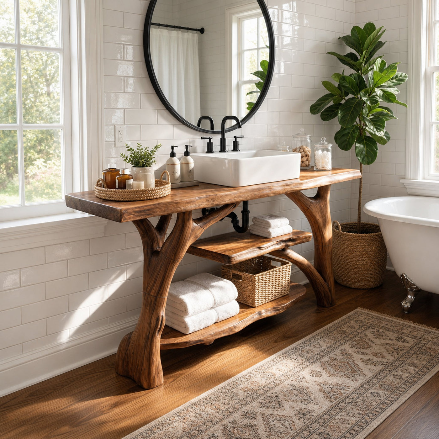 Modern Solid Wood Bathroom Vanity With Open Shelf For Spa Bathroom - product view 2