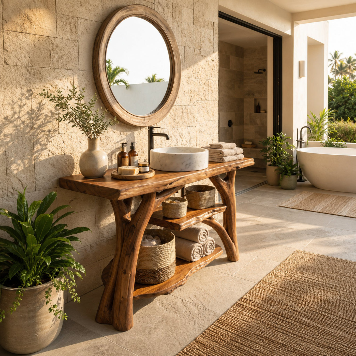 Modern Solid Wood Bathroom Vanity With Open Shelf For Spa Bathroom - product view 3