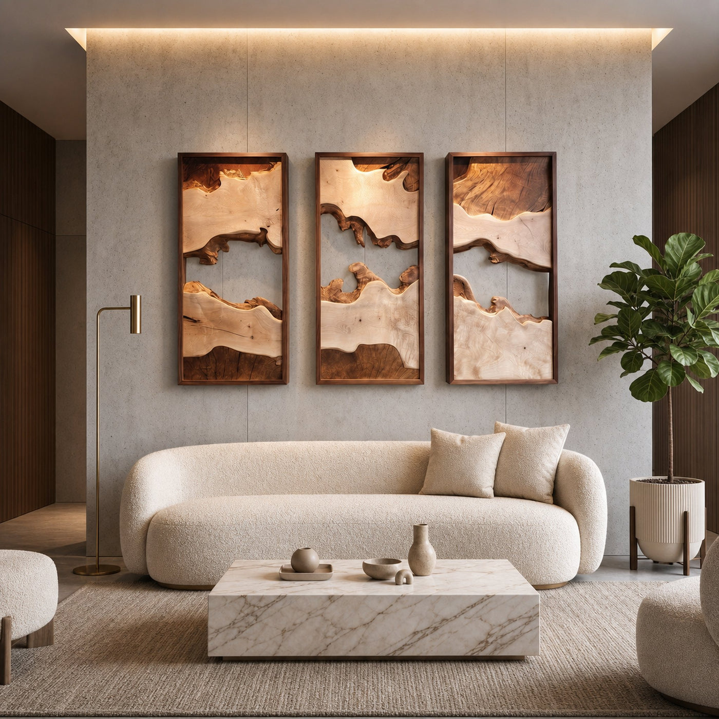 Modern Solid Wood Wall Art Set Abstract Landscape Living Room